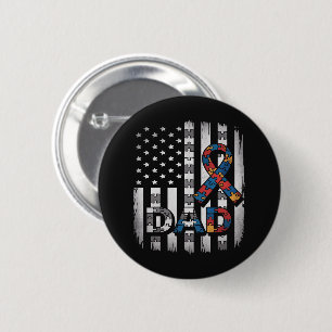 Autism Awareness Dad USA Flag Fathers Day 2 Inch Round Button