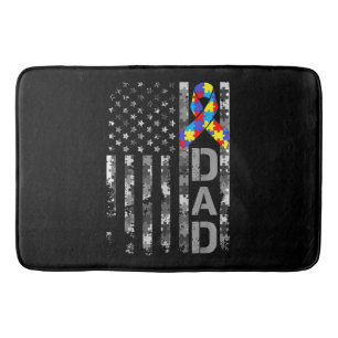 Autism Awareness Dad USA Flag Fathers day Bath Mat