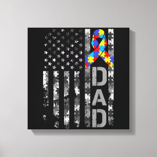 Autism Awareness Dad USA Flag Fathers day Canvas Print