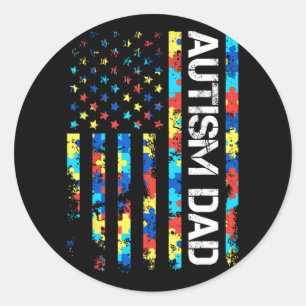 Autism Awareness Dad Usa Flag Fathers Day Classic Round Sticker