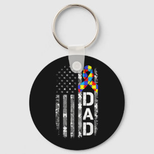 Autism Awareness Dad USA Flag Fathers Day Keychain