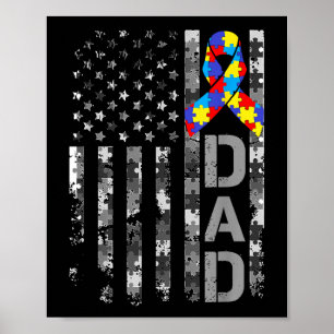 Autism Awareness Dad USA Flag Fathers day Poster