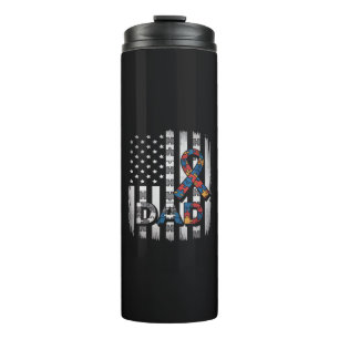 Autism Awareness Dad USA Flag Fathers Day Thermal Tumbler