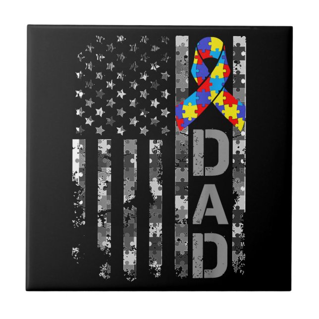 Autism Awareness Dad USA Flag Fathers day Tile (Front)