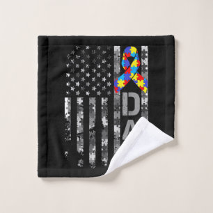Autism Awareness Dad USA Flag Fathers day Wash Cloth