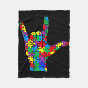 Autism Awareness Day Autistic Child Asl Love Sign  Fleece Blanket