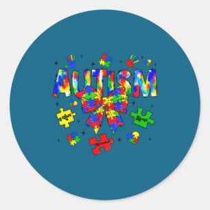 Autism awareness day coquette bow puzzle pieces classic round sticker