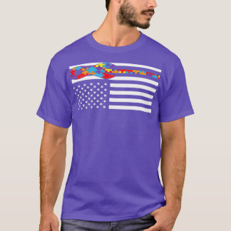 Autism Awareness Day Gift Flag Puzzle Piece Colour T-Shirt