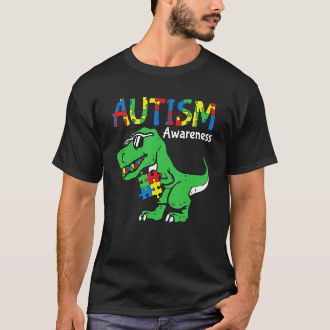 Autism Awareness Dino Autistic Toddler Boys Cute D T-Shirt (Front)