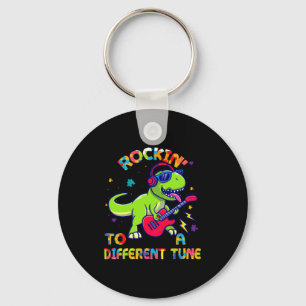 Autism Awareness Dino Rex Rockin To Different Tune Keychain