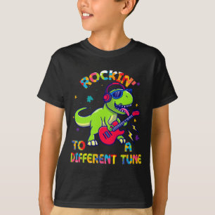 Autism Awareness Dino Rex Rockin To Different Tune T-Shirt