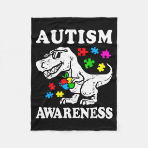 Autism awareness dino t-rex dinosaur puzzle women fleece blanket