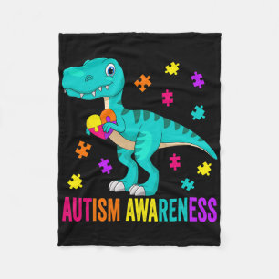 Autism Awareness Dinosaur Colourful Autism Puzzle  Fleece Blanket