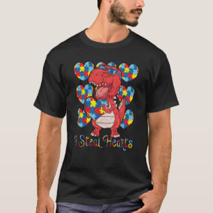 Autism Awareness Dinosaur I Steal Hearts Autism Lo T-Shirt