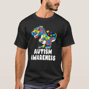 Autism Awareness Dinosaur Rex Heart Puzzle Pieces T-Shirt