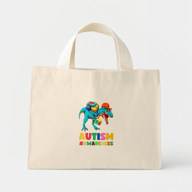 Autism Awareness Dinosaur T-Rex For Boys Kids Mini Tote Bag (Front)