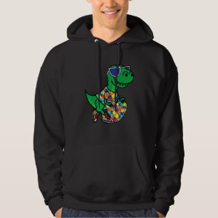 Autism Awareness Dinosaur T Rex Heart Puzzle Piec Hoodie
