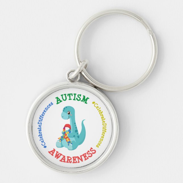 Autism Awareness Dinosaurs Keychain (Front)