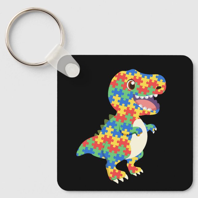 Autism Awareness Dinosaurs Keychain (Front)