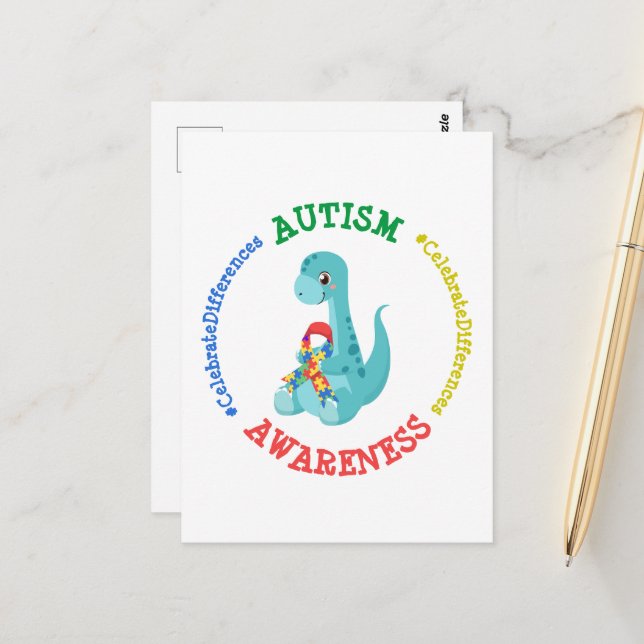 Autism Awareness Dinosaurs Postcard (Front/Back In Situ)