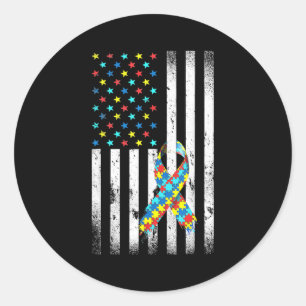 Autism Awareness Distressed American Flag Puzzle Classic Round Sticker