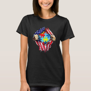 Autism Awareness Distressed American Flag Puzzle H T-Shirt