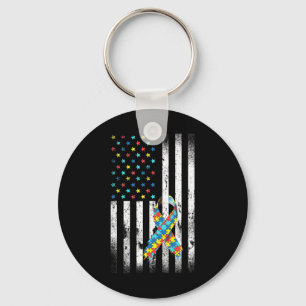 Autism Awareness Distressed American Flag Puzzle R Keychain