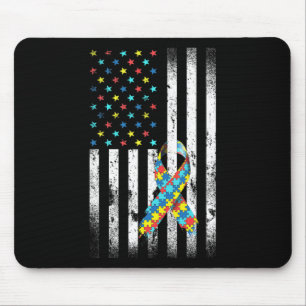 Autism Awareness Distressed American Flag Puzzle R Mouse Pad