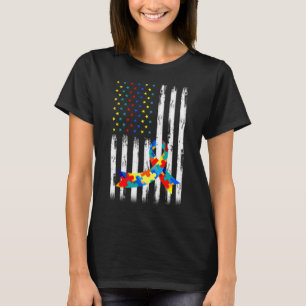 Autism Awareness Distressed American Flag Puzzle R T-Shirt