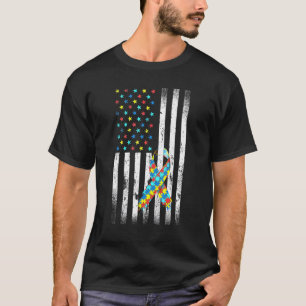 Autism Awareness Distressed American Flag Puzzle R T-Shirt