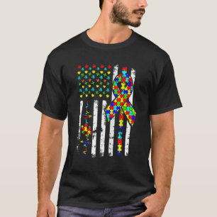 Autism Awareness Distressed American Flag Puzzle R T-Shirt
