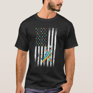 Autism Awareness Distressed American Flag Puzzle R T-Shirt