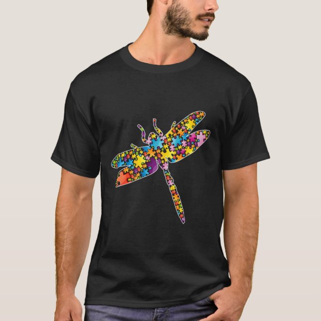 Autism Awareness Dragonfly Animals Puzzle For Men  T-Shirt (Front)