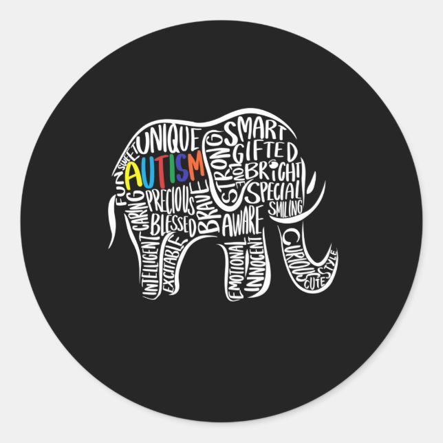Autism Awareness Elephant Classic Round Sticker (Front)