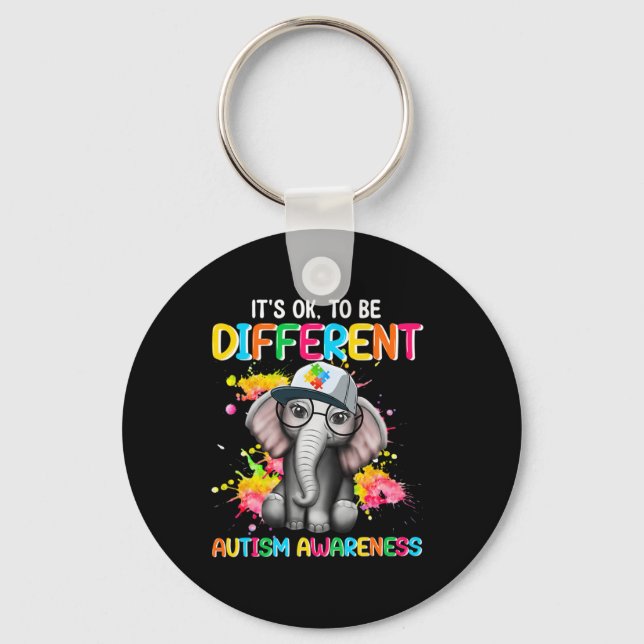 Autism Awareness Elephant Flower Its Ok To Be Diff Keychain (Front)