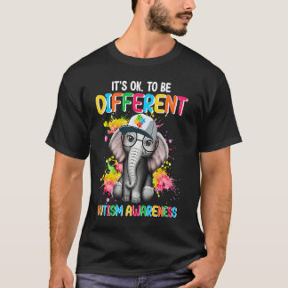 Autism Awareness Elephant Flower Its Ok To Be Diff T-Shirt