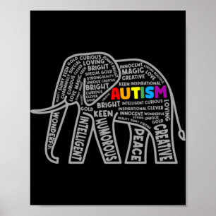 Autism Awareness Elephant Tygraphy T Shirt  Poster