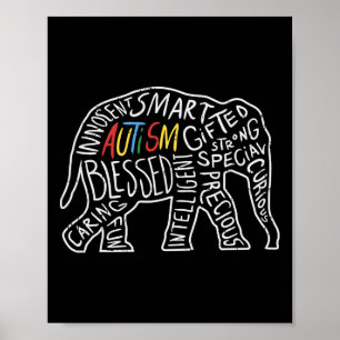 Autism Awareness Elephant  Words Animal Lover Gift Poster