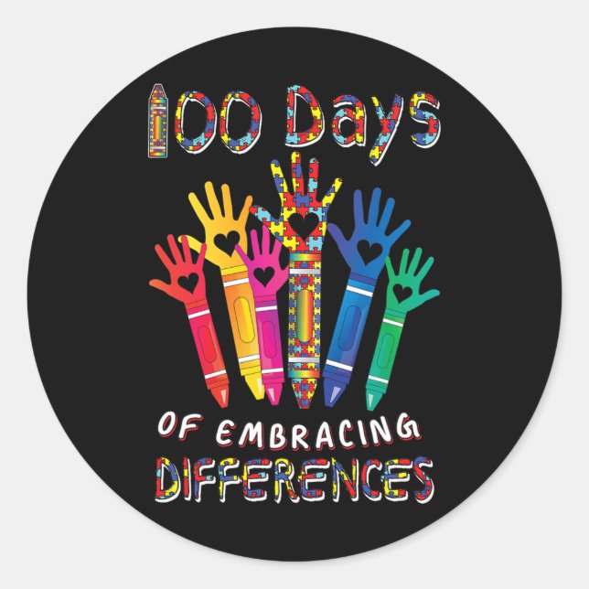 Autism Awareness Embrace Differences 100 Days Of S Classic Round Sticker (Front)