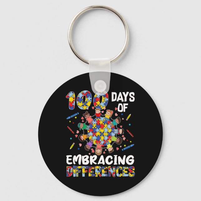 Autism Awareness Embrace Differences 100 Days Of S Keychain (Front)