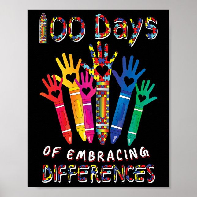 Autism Awareness Embrace Differences 100 Days Of S Poster (Front)