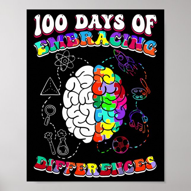 Autism Awareness Embrace Differences 100 Days Of S Poster (Front)