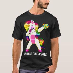 Autism Awareness Embrace Differences Dabbing Unico T-Shirt