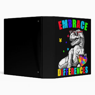 Autism Awareness Embrace Differences Trex Dino Boy Binder