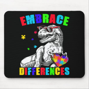 Autism Awareness Embrace Differences Trex Dino Boy Mouse Pad