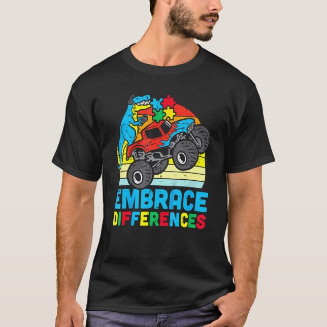 Autism Awareness Embrace Differences Trex Monster  T-Shirt (Front)