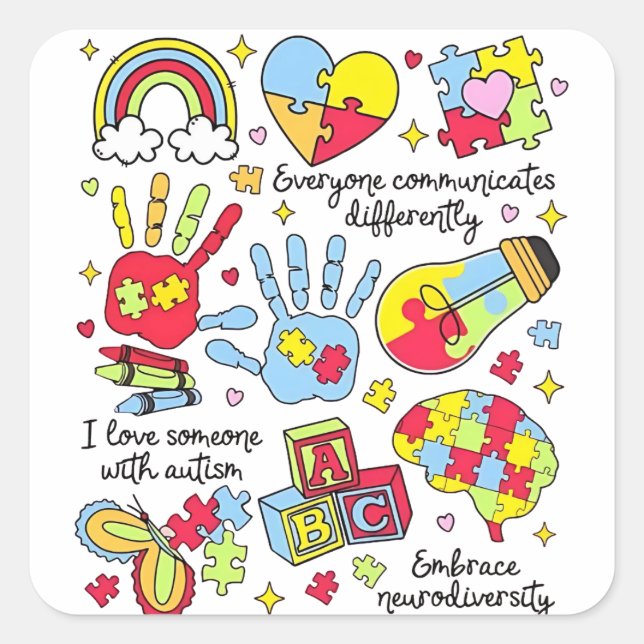 Autism Awareness Embrace Diversity Neuro Inclusive Square Sticker (Front)