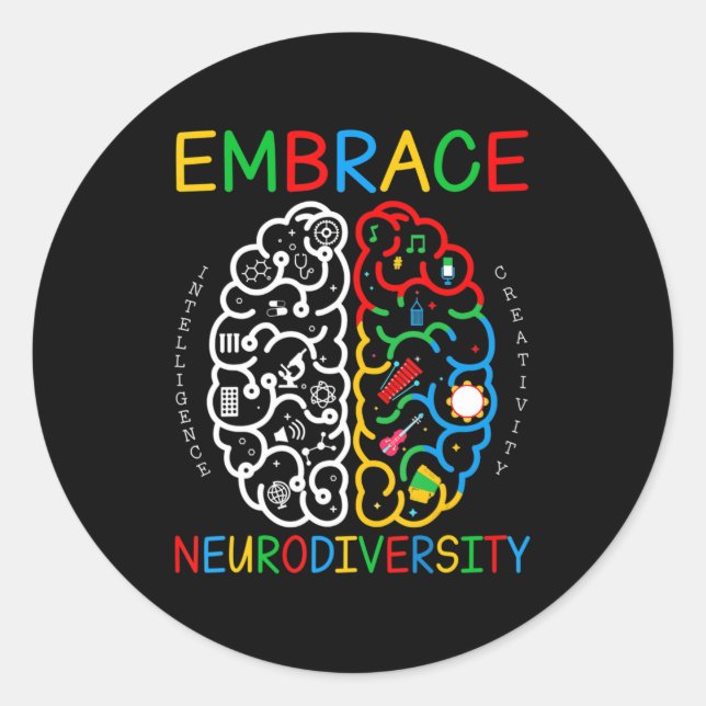 Autism Awareness  Embrace Neurodiversity ADHD Auti Classic Round Sticker (Front)
