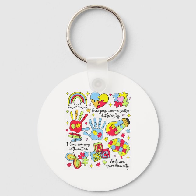 Autism Awareness Everyone Communicates Differently Keychain (Front)