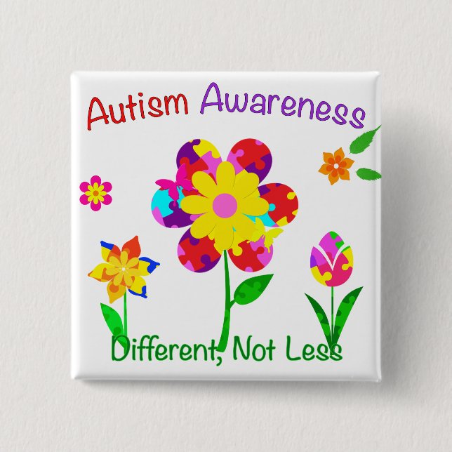 Autism Awareness Flowers 2 Inch Square Button (Front)